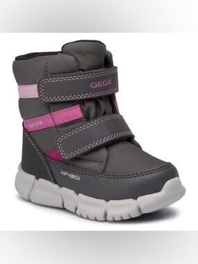 Geox Kids' Gray & Pink Waterproof Winter Boots Size 8.5